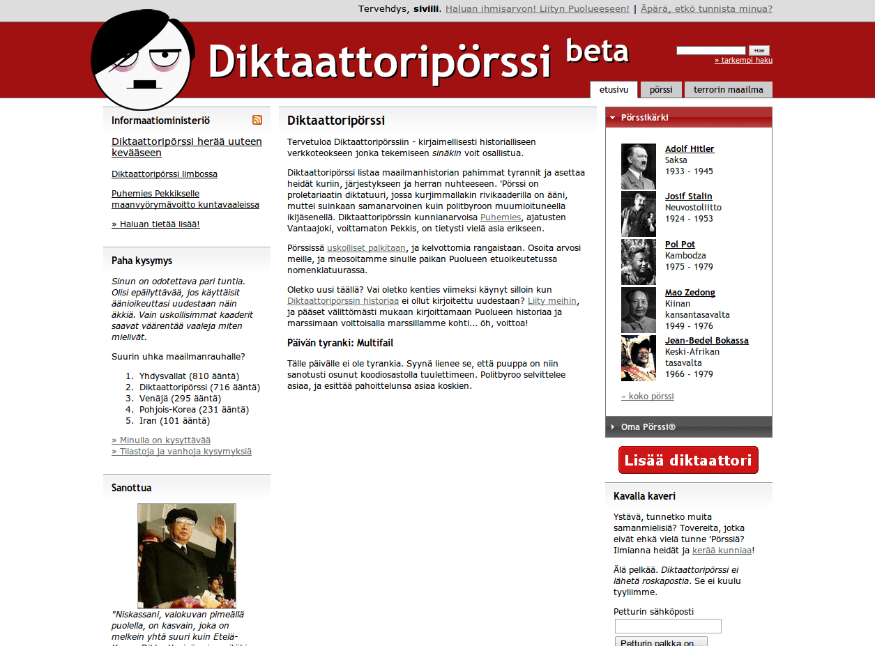 Diktaattoripörssi vuosina 2008-2011